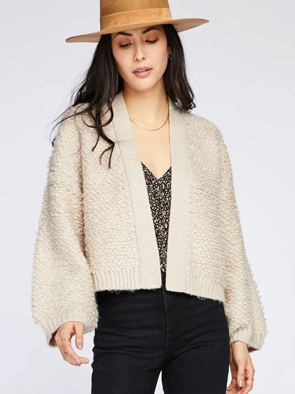 Gentle Fawn Naya Cardigan Ivory Cream Open Cardi Boucle Popcorn Small